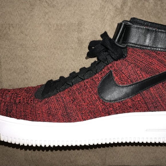 Nike Flyknit Air Force 1 Mid University Red Running Shoes Sneakers - Picture 6 of 10